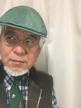 「ブラックウォッチ」｜「アイテム（ハンチング/ベレー帽）」を使った、しまうまおじさんさん（メンズ・165cm）の秋コーディネート