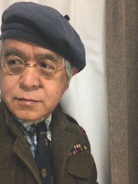 「古着好きな人と繋がりたい」｜「アイテム（ハンチング/ベレー帽）」を使った、しまうまおじさんさん（メンズ・165cm）の冬コーディネート