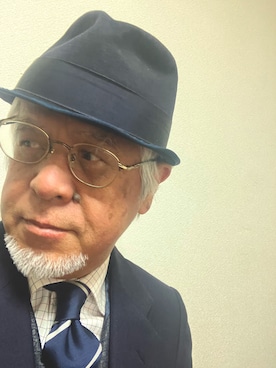 「アイテム（帽子、ブルー系）」を使った、しまうまおじさんさん（メンズ・165cm）の冬コーディネート