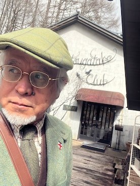 「HARAERD JOHNSONのアイテム（ハンチング/ベレー帽、グリーン系）」を使った、しまうまおじさんさん（メンズ・165cm）の春コーディネート