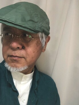 「ノーカラーシャツ」｜「アイテム（カバーオール）」を使った、しまうまおじさんさん（メンズ・165cm）の夏コーディネート