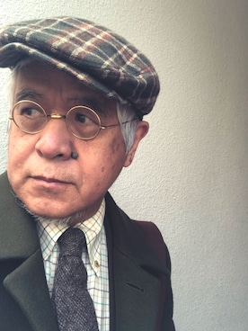 「ハンチング」｜「アイテム（チェスターコート）」を使った、しまうまおじさんさん（メンズ・165cm）の冬コーディネート