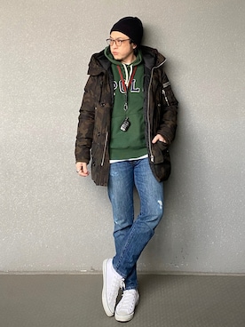 「サッカー」｜「アイテム（ミリタリージャケット）」を使った、bdyoshiさん（メンズ・167cm）の冬コーディネート