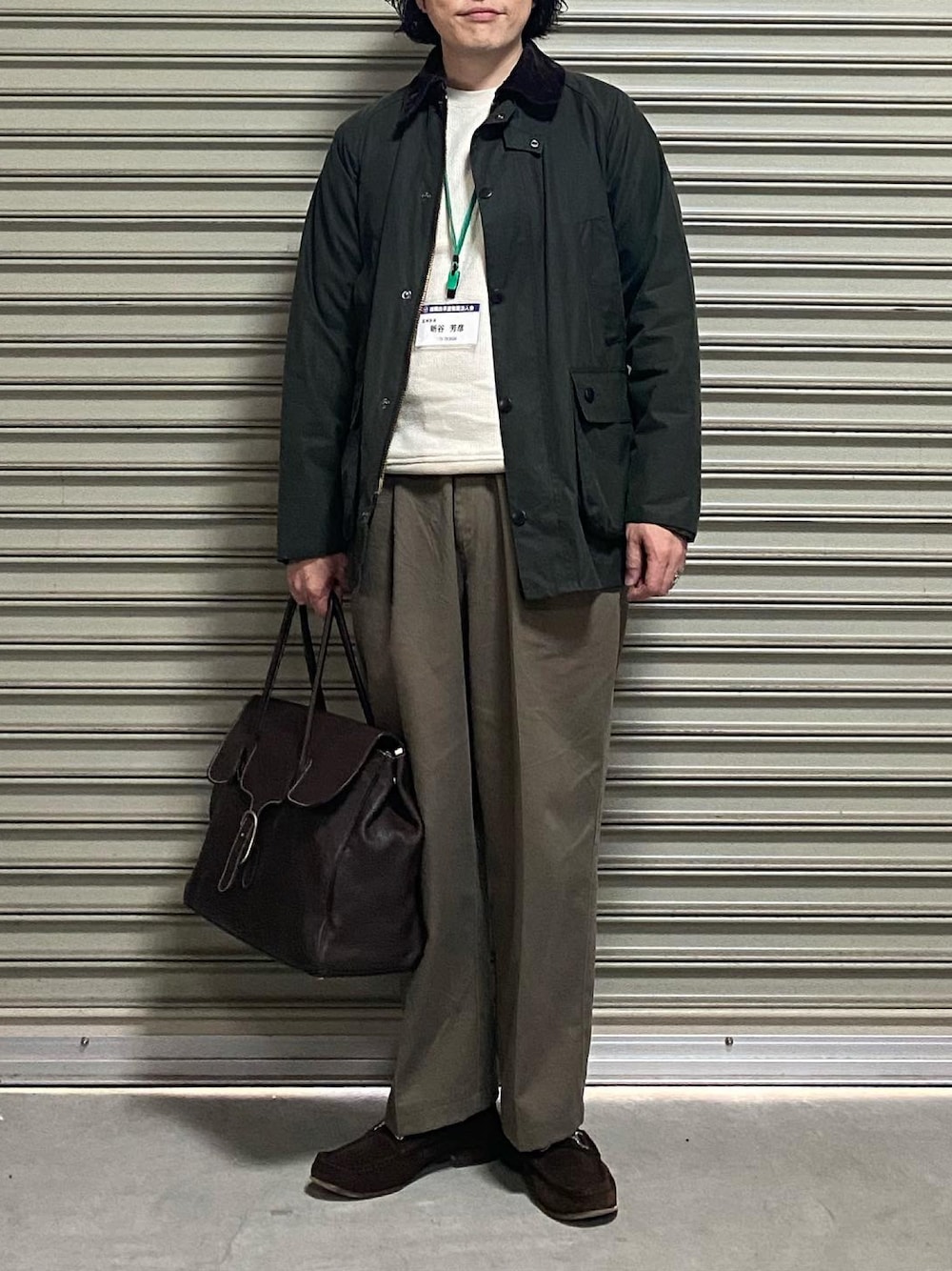 「オトナカジュアル、今日のコーデ、シンプルコーデ、秋、秋服、barbour、ビデイル、cisei、古着好きな人と繋がりたい、バブアー、いいね、save、フォローお願いします🤑、インスタフォローしてね！」｜「CiseiのCisei #983LD フラップ付きトートバッグ（トートバッグ、ブルー系）」を使った、bdyoshiさん（メンズ・167cm）の秋コーディネートの1枚目の写真