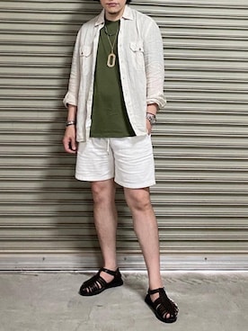 「オリーブ」｜「アイテム（サンダル）」を使った、bdyoshiさん（メンズ・167cm）の夏コーディネート