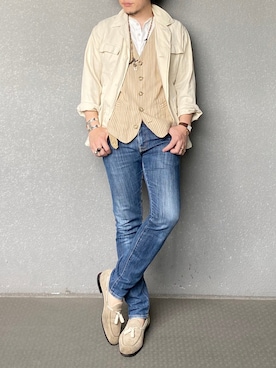 ベージュ系のアイテムを使った ジレ のメンズ人気ファッションコーディネート Wear