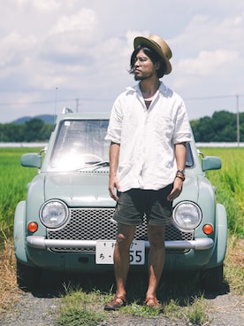 「VINTAGE（ヴィンテージ）のアイテム（サンダル）」を使った、あむさん（メンズ・171cm）の夏コーディネート