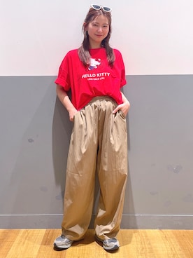 「Right-on（ライトオン）のナイロン混コクーンパンツ（その他パンツ、ブラウン系）」を使った、iwarisa_right_onさん（レディース・155cm）の春コーディネート
