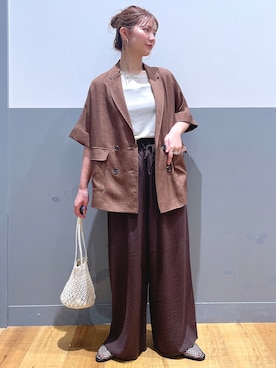 「Right-on（ライトオン）のアソート柄イージーパンツ（その他パンツ、ホワイト系）」を使った、iwarisa_right_onさん（レディース・155cm）の春コーディネート