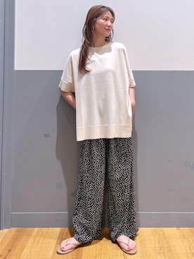 「Right-on（ライトオン）のアソート柄イージーパンツ（その他パンツ、ホワイト系）」を使った、iwarisa_right_onさん（レディース・155cm）の夏コーディネート