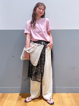 「Right-on（ライトオン）のHONEYSUCKLE ROSE(ハニーサックルローズ)レースラップスカート（スカート、ブラック系）」を使った、iwarisa_right_onさん（レディース・155cm）の夏コーディネート