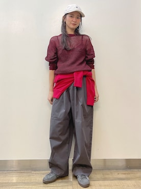 「HONEYSUCKLE ROSE（ハニーサックルローズ）のテープヤーン刺繍メッシュセーター（ニット/セーター、レッド系）」を使った、iwarisa_right_onさん（レディース・155cm）の秋コーディネート
