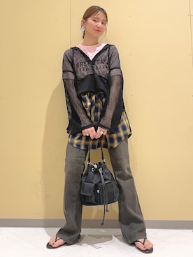 「SOMETHING（サムシング）のLISA FLARE（その他パンツ、ブラウン系）」を使った、iwarisa_right_onさん（レディース・155cm）の夏コーディネート