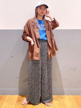 「Right-on（ライトオン）のアソート柄イージーパンツ（その他パンツ、ホワイト系）」を使った、iwarisa_right_onさん（レディース・155cm）の夏コーディネート