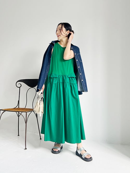 Made in JAPAN】生地コンビボリュームスカートワンピース