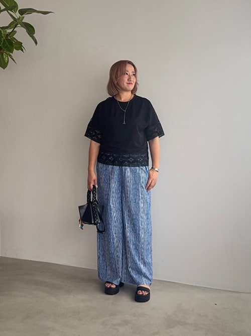 リラックスパンツ ストライプ柄 ワイドシルエット 夏素材 デザインストライプ柄リラックスパンツ（その他パンツ）｜STYLE