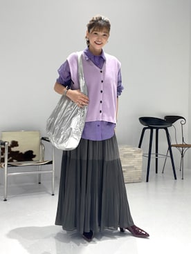 「アイテム（ベスト、パープル系）」を使った、STYELEDELIさん（レディース・163cm）の秋コーディネート