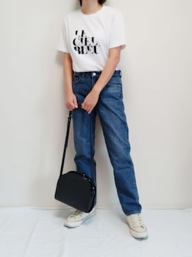 「ZOZO（ゾゾ）のストレートデニムパンツ［WOMEN］（デニムパンツ）」を使った、nonさん（レディース・159cm）の夏コーディネート