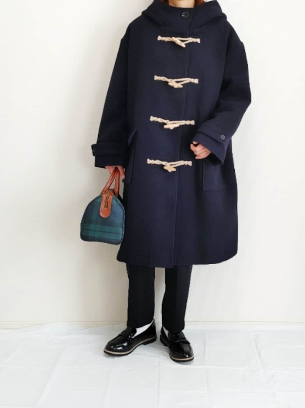 ungrid アングリッド ひっかき 羊毛50% 濃紺 ダッフルコート フード コート 