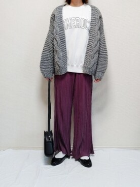 「ケーブルカーディガン」｜「アイテム（スウェット）」を使った、nonさん（レディース・159cm）の秋コーディネート