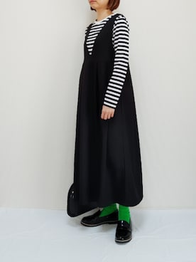 「カラーソックス」｜「アイテム（ジャンパースカート）」を使った、nonさん（レディース・158cm）の春コーディネート