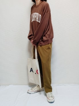 「ピスタチオ」｜「アイテム（スウェット）」を使った、nonさん（レディース・159cm）の秋コーディネート