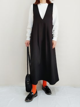 「カラーソックス」｜「アイテム（ジャンパースカート）」を使った、nonさん（レディース・158cm）の春コーディネート