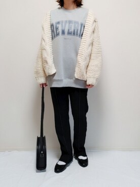 「ケーブルカーディガン」｜「アイテム（スウェット）」を使った、nonさん（レディース・159cm）の秋コーディネート