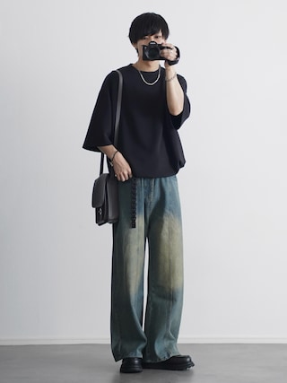 「ETELIO（エテリオ）のマルチファンクショナリーポンチドローコードTシャツ【接触冷感/抗ピリング/防シワ】（Tシャツ/カットソー）」を使った、こーせ︎︎︎︎︎︎︎︎さん（メンズ・169cm）の夏コーディネート