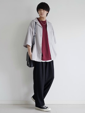 「ETELIO（エテリオ）の【2点セット】梨地ポケット付きクルービッグTシャツ＆ロングタンクトップアンサンブルセット（Tシャツ/カットソー）」を使った、こーせ︎︎︎︎︎︎︎︎さん（メンズ・169cm）の夏コーディネート