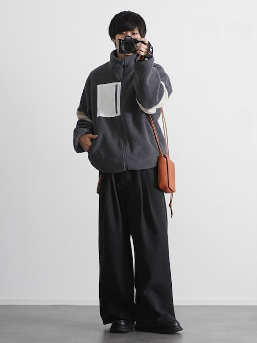 25AW】防風ボア袖ライン切替スタンドネックジャケット(ドローコード