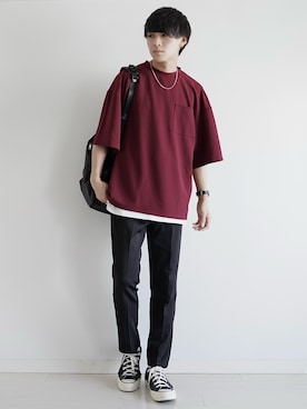 「カラーTシャツ」｜「アイテム（スラックス）」を使った、こーせ︎︎︎︎︎︎︎︎さん（メンズ・169cm）の夏コーディネート