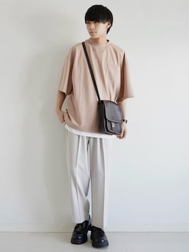 「ETELIO（エテリオ）の【2点セット】梨地ポケット付きクルービッグTシャツ＆ロングタンクトップアンサンブルセット（Tシャツ/カットソー）」を使った、こーせ︎︎︎︎︎︎︎︎さん（メンズ・169cm）の夏コーディネート