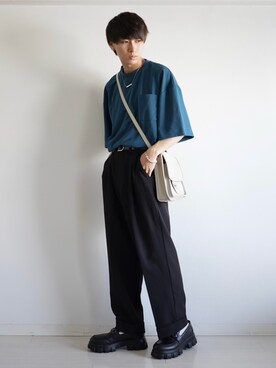 「ETELIO（エテリオ）の【2点セット】梨地ポケット付きクルービッグTシャツ＆ロングタンクトップアンサンブルセット（Tシャツ/カットソー）」を使った、こーせ︎︎︎︎︎︎︎︎さん（メンズ・169cm）の春コーディネート