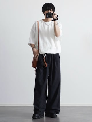 「ETELIO（エテリオ）の2タックTRツイルワイドバギースラックス（スラックス）」を使った、こーせ︎︎︎︎︎︎︎︎さん（メンズ・169cm）の春コーディネート