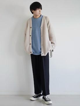 「アイテム（カーディガン/ボレロ、ホワイト系）」を使った、こーせ︎︎︎︎︎︎︎︎さん（メンズ・169cm）の冬コーディネート