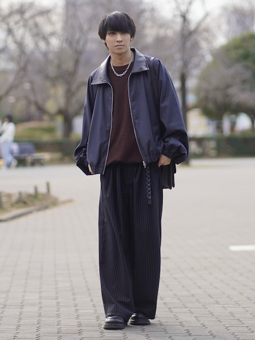 襟合皮切替ジップアップショートブルゾン（ブルゾン）｜ETELIO