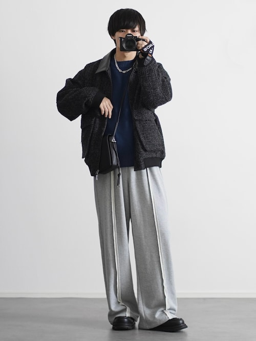 ウール混ツイード切り替えダブルジップジャケット（その他アウター