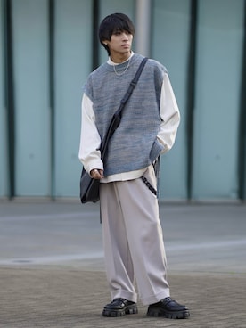 「ETELIO（エテリオ）の【2点セット】サージカルステンレスフープ　イヤーカフ　巾着付き（イヤーカフ）」を使った、こーせ︎︎︎︎︎︎︎︎さん（メンズ・169cm）の春コーディネート