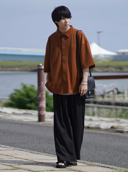 レースジャガードドレープニット半袖シャツ