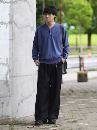 「ETELIO(エテリオ)のカシミヤ混Vネックヘンリーネックニット(ニット/セーター)」を使った、こーせ︎︎︎︎︎︎︎︎さん(メンズ・169cm)の秋コーディネート