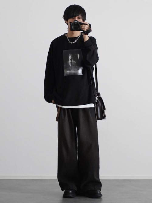 グラフィックプリント梨地ロングスリーブTシャツ（Tシャツ