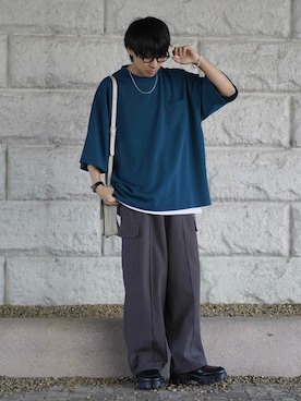 「ETELIO（エテリオ）の【2点セット】梨地ポケット付きクルービッグTシャツ＆ロングタンクトップアンサンブルセット（Tシャツ/カットソー）」を使った、こーせ︎︎︎︎︎︎︎︎さん（メンズ・169cm）の春コーディネート