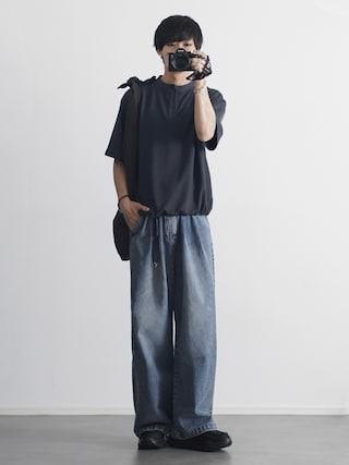 「ETELIO（エテリオ）のワッフルヘンリーネックドローコードTシャツ（Tシャツ/カットソー）」を使った、こーせ︎︎︎︎︎︎︎︎さん（メンズ・169cm）の夏コーディネート