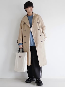 「CASPER JOHN（キャスパージョン）のアイテム（トレンチコート）」を使った、こーせ︎︎︎︎︎︎︎︎さん（メンズ・169cm）の春コーディネート
