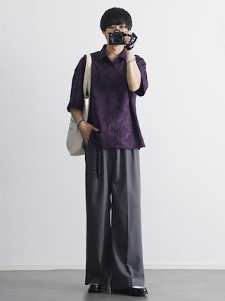 「ETELIO（エテリオ）の総柄ジャガードリラクシング半袖シャツ（シャツ/ブラウス）」を使った、こーせ︎︎︎︎︎︎︎︎さん（メンズ・169cm）の春コーディネート