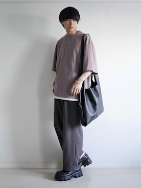 「ETELIO（エテリオ）の【2点セット】梨地ポケット付きクルービッグTシャツ＆ロングタンクトップアンサンブルセット（Tシャツ/カットソー）」を使った、こーせ︎︎︎︎︎︎︎︎さん（メンズ・169cm）の夏コーディネート