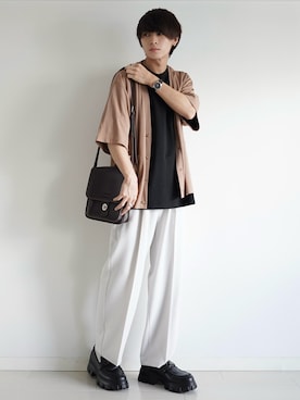 「ETELIO（エテリオ）の【2点セット】梨地ポケット付きクルービッグTシャツ＆ロングタンクトップアンサンブルセット（Tシャツ/カットソー）」を使った、こーせ︎︎︎︎︎︎︎︎さん（メンズ・169cm）の夏コーディネート