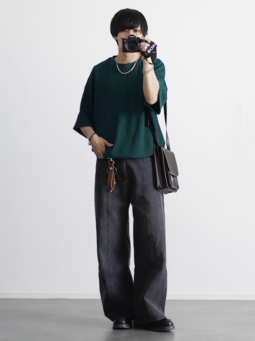 「ETELIO(エテリオ)のシャーリングドローコードTシャツ(Tシャツ/カットソー)」を使った、こーせ︎︎︎︎︎︎︎︎さん(メンズ・169cm)の春コーディネート