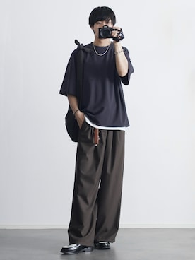 「ETELIO（エテリオ）の【26SS】【2点セット】接触冷感/抗菌防臭  梨地Tシャツ＆タンクトップアンサンブルセット（Tシャツ/カットソー、グレー系）」を使った、こーせ︎︎︎︎︎︎︎︎さん（メンズ・169cm）の春コーディネート